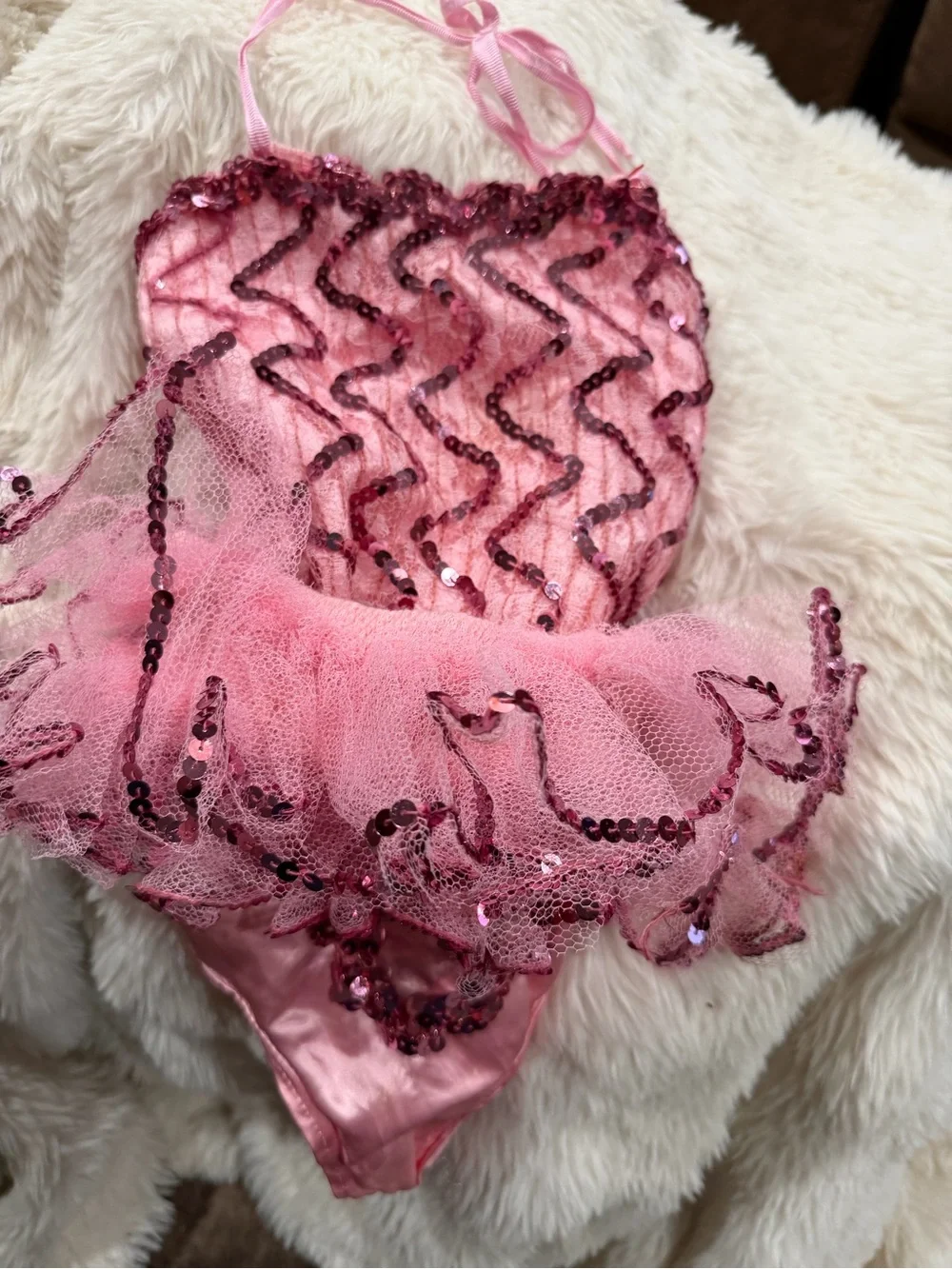 Pink Sequin Tutu One-Piece for Kids - Sparkle Halter Swimsuit
